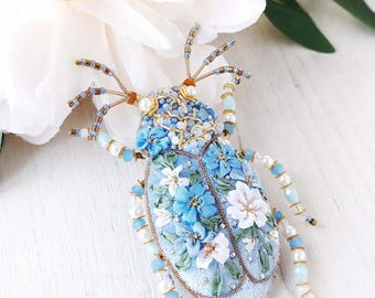 Blue Beetle Brooch Victorian Regency Pin Romantic Period Insect Royalcore Jewelry