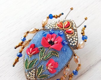 Beetle brooch August birth flower gift for her Stag Beetle pin Nature lover gift for sister Insect Animal jewelry Bug jewelry gift for woman