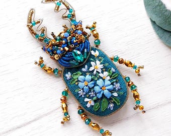 Green Stag Beetle Brooch Botanical Insect Pin Woodland Jewelry Nature Inspired Statement Accessory Gift