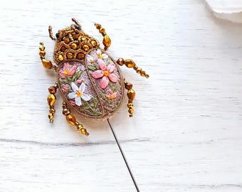 Scarab beetle pin lapel brooch wedding accessory groom groomsmen boutonniere alternative nature gift