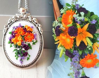 Personalized 4th Anniversary Gift, Wedding Bouquet Necklace, Custom Anniversary Keepsake Jewelry for Wife