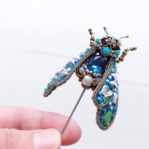 Beaded Cicada Brooch: Handmade Insect Pin, Art Nouveau Jewelry