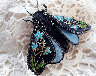 Butterfly brooch Moth brooch for women Black blue butterfly pin gift for mom Bug pin gift for sister Insect jewelry Nature lover gift