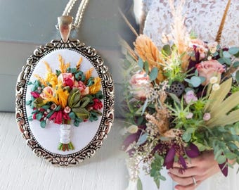 Custom Wedding Bouquet Necklace Floral Pendant Anniversary Gift Personalized Bridal Keepsake Jewelry Romantic Style