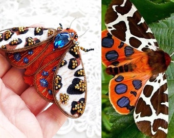 Garden tiger moth brooch for women Leopard moth pin gift for mom Moth brooch pin gift for sister Insect jewelry