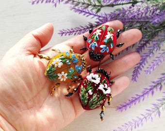 Ladybug Brooch Set Three Bug Pin Insect Nature Lover Gift