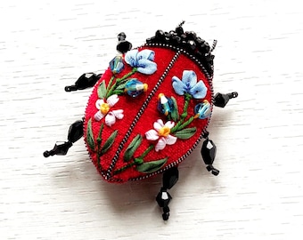 Lady bug brooch for women Insect art gift Unique 25th Birthday Nature Inspired Pin Stag Beetle Statement Accessory Birthday gift for wife