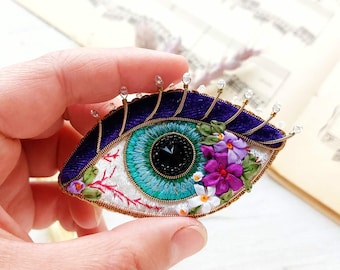 Custom Floral Eye Brooch Choose Your Color Anatomical Pin Witchy Artisan Gift Her