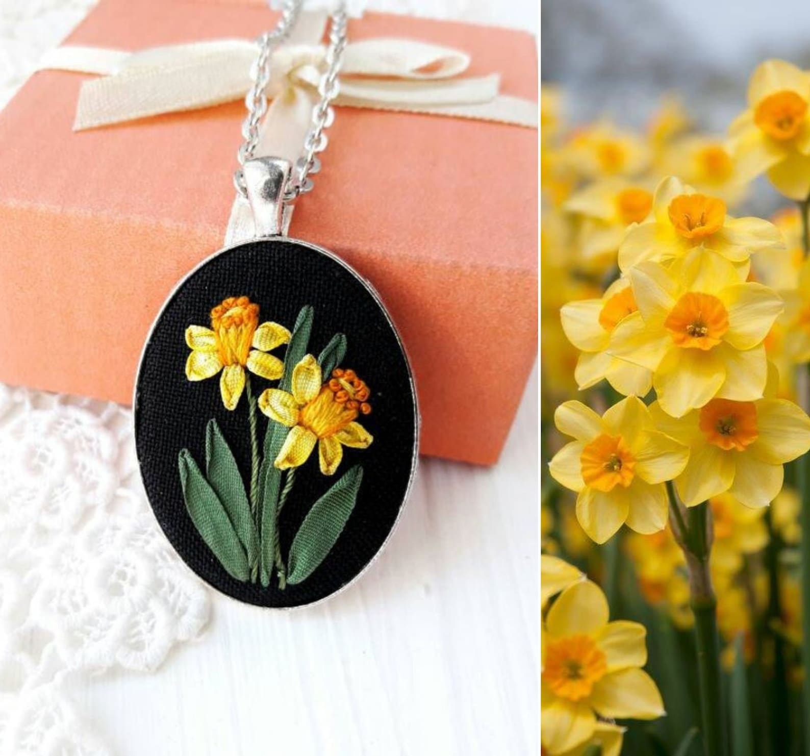 Daffodil jewelry Welsh gift for mom Birth flower necklace Etsy