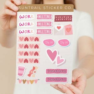 Valentine&#39;s Day Sticker Sheet, Planner Stickers Valentine&#39;s Day, Kiss Cut Sticker Sheet