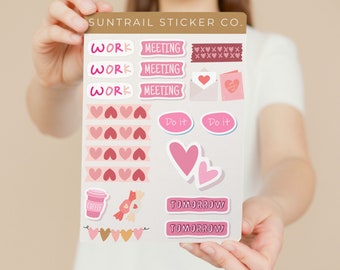 Valentine's Day Sticker Sheet, Planner Stickers Valentine's Day, Kiss Cut Sticker Sheet