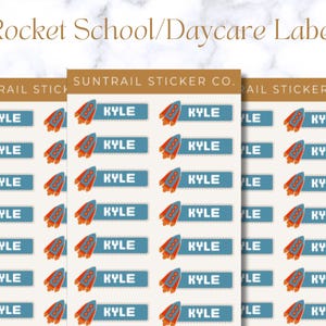 Rocket Ship schoolnaamlabel - naamlabel jongen Outer Space - set van 28 - Terug naar school aangepast naamlabel - waterdicht/vaatwasmachinebestendig
