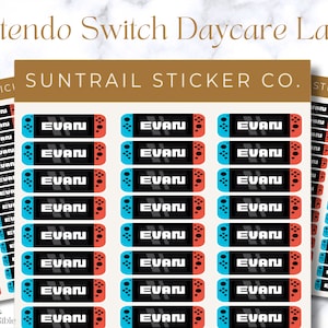 Etiqueta de nombre personalizado de Nintendo Switch, guardería impermeable y etiqueta de regreso a la escuela, etiqueta de botella de agua apta para lavavajillas para guardería