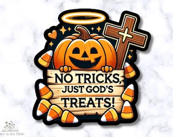 Christian Halloween Sticker, No Tricks Just God's Treats Sticker, Pastor Gift, Church Gift, Christian Halloween Gift, Vinyl Waterproof