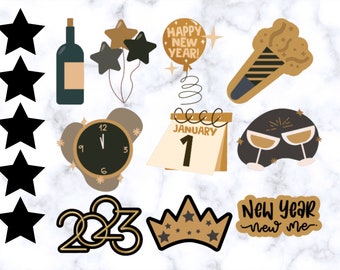 2024 New Year's Stickers, NYE Stickers, New Year's Eve Stickers, Die Cut Stickers