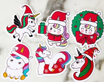 Christmas Unicorn Sticker Pack, Christmas Unicorn Stocking Stuffer, WATERPROOF VINYL STICKERS