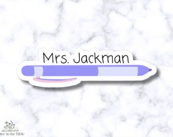 Customizable Name Sticker - Pen Design - Personalized for Teachers, Doctors, Therapists - Waterproof, Dishwasher Safe, Vinyl Decal