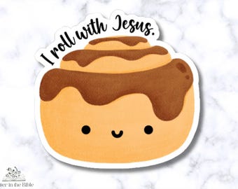 Jesus Cinnamon Roll Waterproof Sticker, Dishwasher Safe, Religious Laptop Decal, Faithful Sticker, Christian Gift