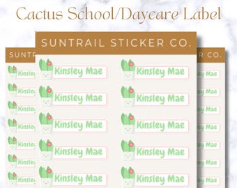 Cactus School Name Labels - Day Care Labels - Set of 32 Dishwasher Safe, Back To School Labels for Girls, Teens, Preteens, Middle School
