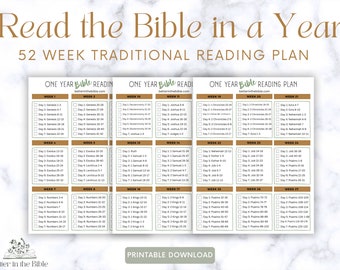 Read the Bible in a Year Chart, Traditional Bible Reading Plan, Printable Bible in a Year Chart, Bible Reading Tracker, Bible tracker