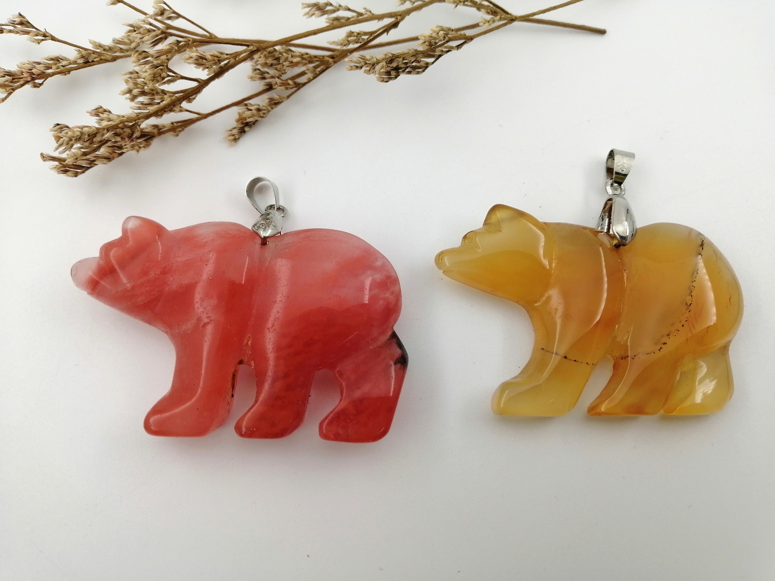2Inch Bear Pendant Necklace Exquisite Natural Crystal Etsy