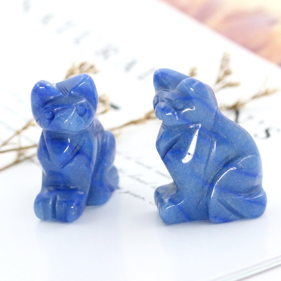 Hand Carved Healing Crystals Gemstone Cat Figurine Statue Etsy