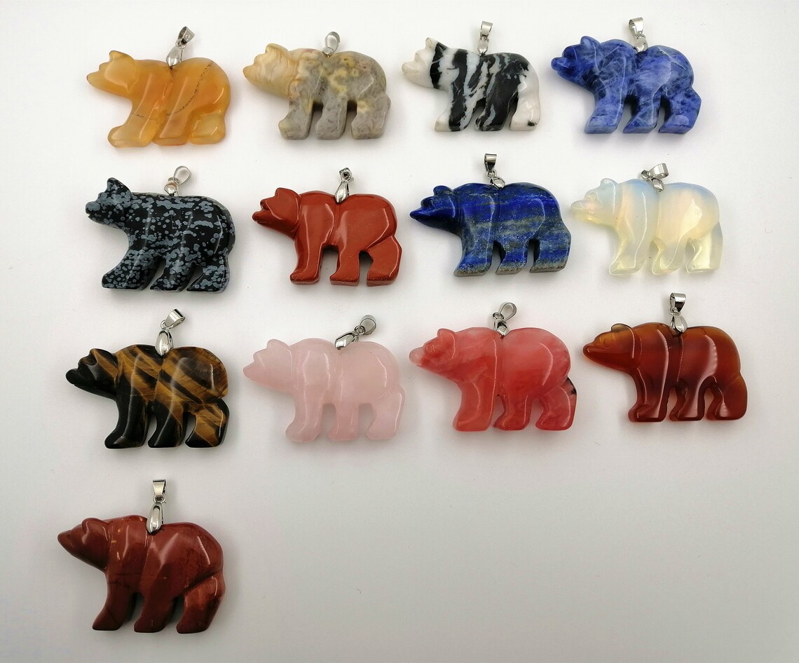 2Inch Bear Pendant Necklace Exquisite Natural Crystal Etsy
