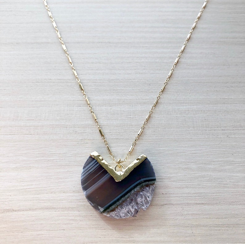 20\u201d Chain Amethyst Slice Necklace on Gold Chain