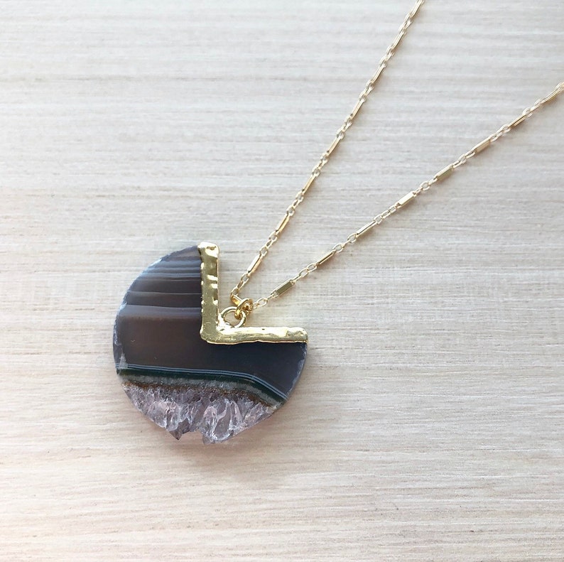 20\u201d Chain Amethyst Slice Necklace on Gold Chain