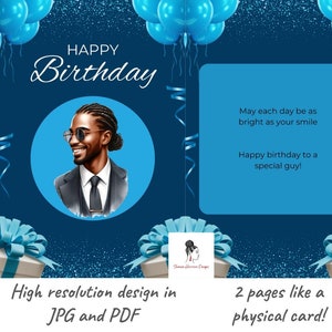 Joyeux anniversaire homme noir blanc carte de voeux imprimable numérique téléchargement immédiat - ballons bleus cadeau ami petit ami mari frère