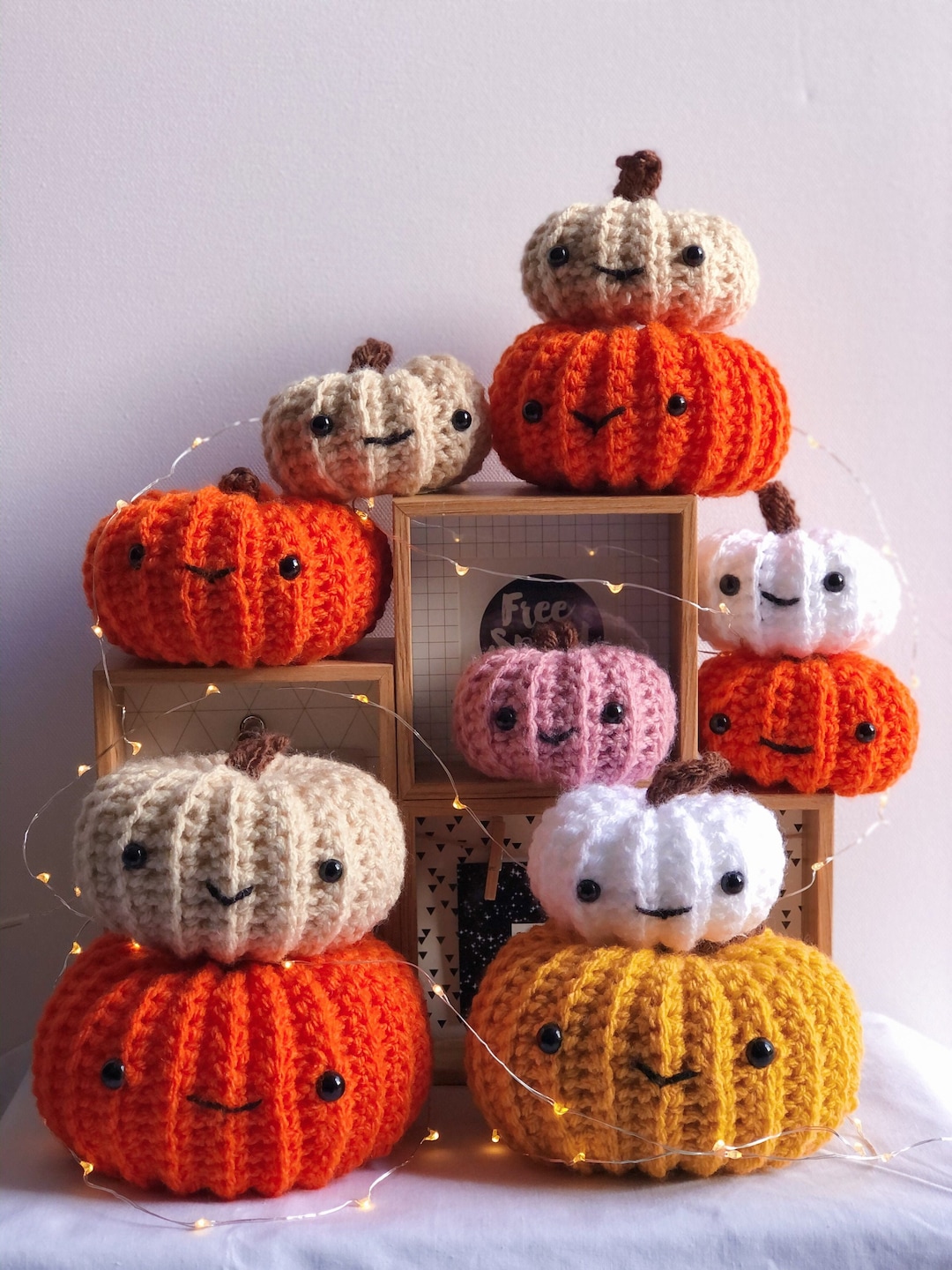 Briful Neutral White Yarn Fall Pumpkins, Set Of 3 Chunky Crocheted