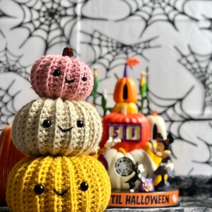 Halloween, Crochet, pumpkins, Fall decor, Handmade, pumpkin decor, unique gift, witchy cottage core, birthday, amigurumi plush squish plush image 2