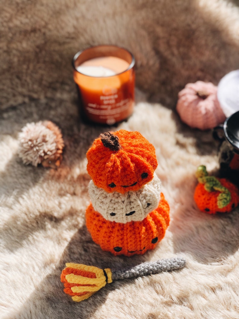 Halloween, Crochet, pumpkins, Fall decor, Handmade, pumpkin decor, unique gift, witchy cottage core, birthday, amigurumi plush squish plush image 8