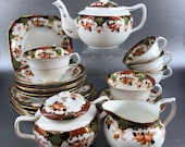 Coronet England Bone China 23 piece Tea Set Vintage Teapot Teacups Snack Plate Creamer