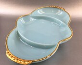 Fire King 12 quot Turquoise Delphite Divided Serving Sanck Dish Tray Vintage