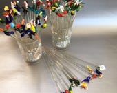 Marine Critter, Fish Set of 6 Handblown Glass Swizzlesticks Stir Sticks