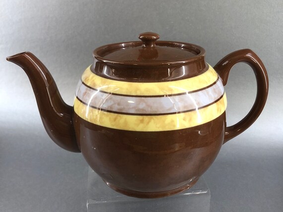 Sadler Vintage 7 8 Cup Striped Yellow Brown Betty Teapot Etsy