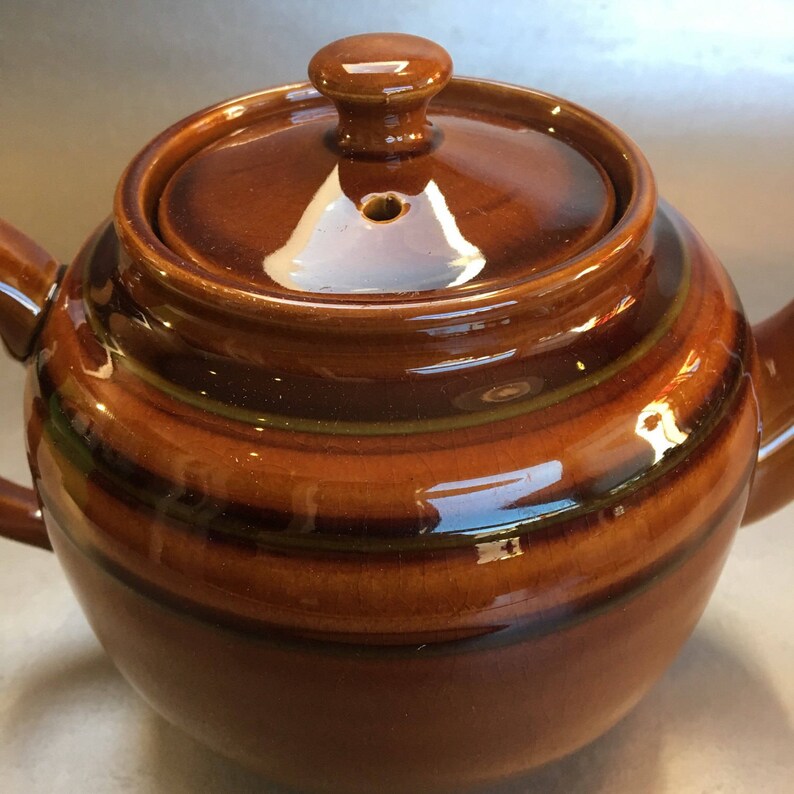 Rare 5 Cup Classic Vintage Green Striped Brown Betty Sadler Teapot