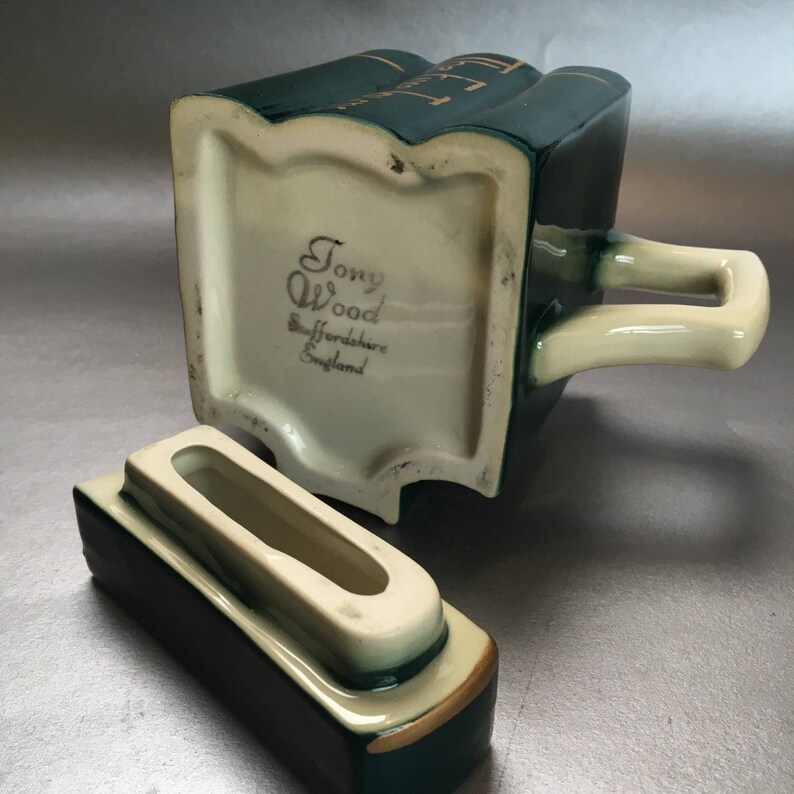 Rare Tony Wood Staffordshire Books Pottery Teapot England Antique