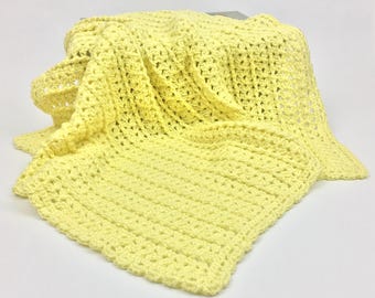 Crochet Baby Blanket Baby Afghan Classic White or Lemon Yellow Stroller Blanket Travel Newborn Gift for Boy or Girl New Baby Gift Under 50