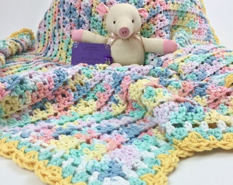 Rainbow Baby Blanket in Soft Pastel Colors, Classic Cotton Receiving Blanket Crib Size Square Blanket, Ready to Ship