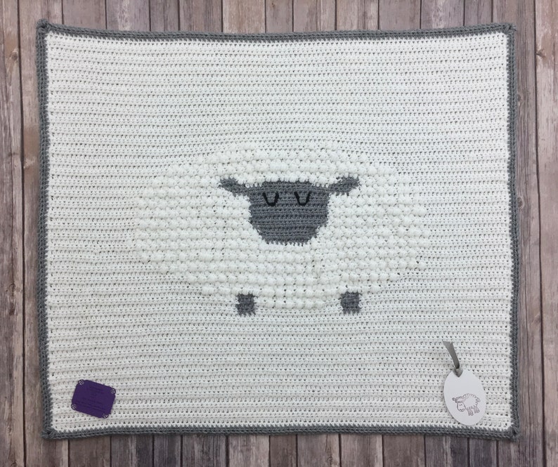 Sleepy Time Sheep Baby Blanket White Grey Crocheted Baby Blanket with Textured Sheep Cuddle Receiving Blanket for New Baby Boy or Girl