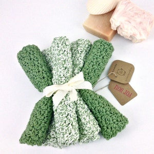 Classic Kitchen Dishcloth Set Sage Forest Green Washcloth Cotton Green Knit Dishcloth Crochet Dish Cloth Handmade Cotton Kitchen Accessory