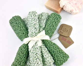 Classic Kitchen Dishcloth Set Sage Green Washcloth Cotton Green Knit Dishcloth Crochet Dish Cloth Handmade Cotton Kitchen Accessory