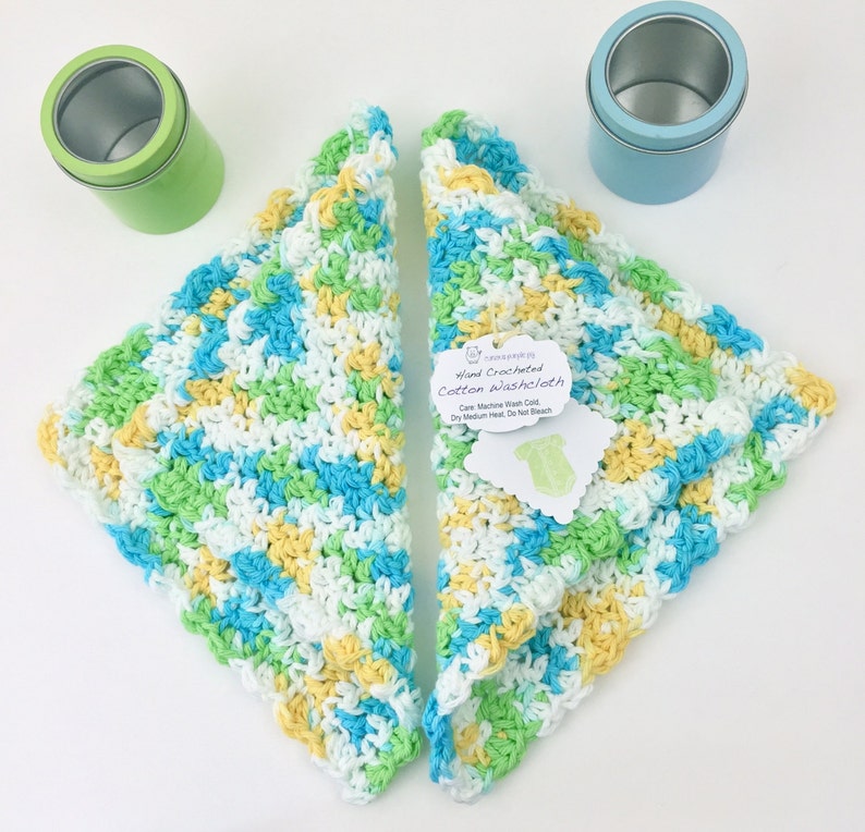 Cotton Washcloths Handmade Crocheted Washcloth Green Blue Etsy