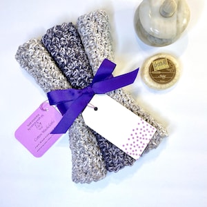 Crochet Cotton Dishcloth Set: Black, Gray & White Knit Washcloths
