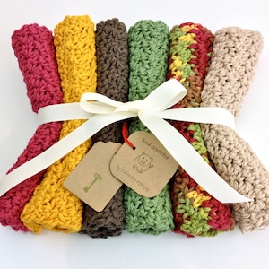 Fall Harvest Crochet Cotton Washcloths: Autumn Colors, Set of 6