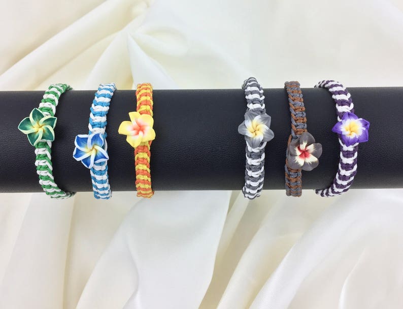 Hawaiian Hemp Bracelet Plumeria Flower Adjustable Bracelets Etsy