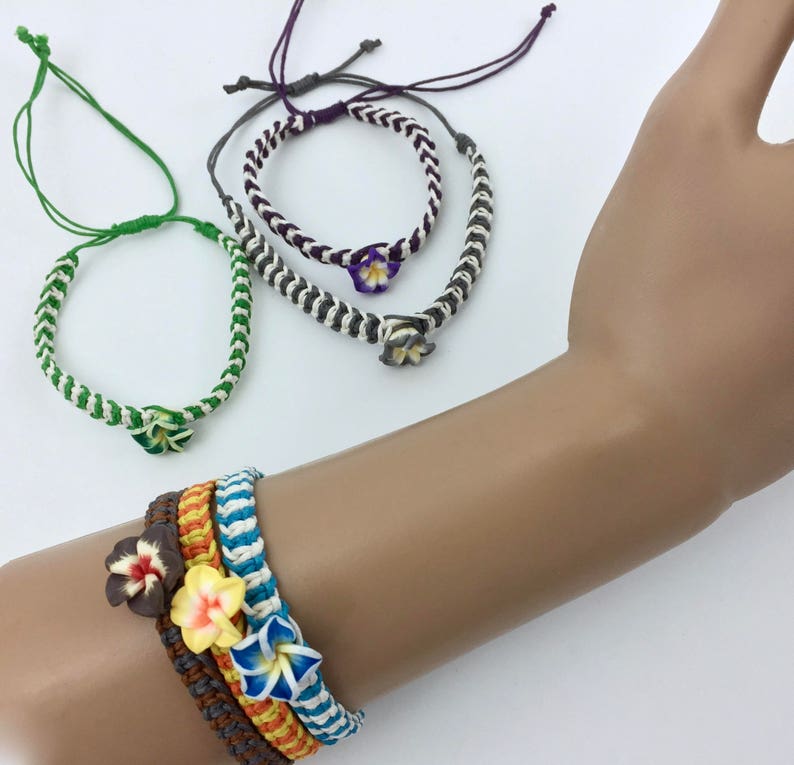 Hawaiian Hemp Bracelet Plumeria Flower Adjustable Bracelets Etsy