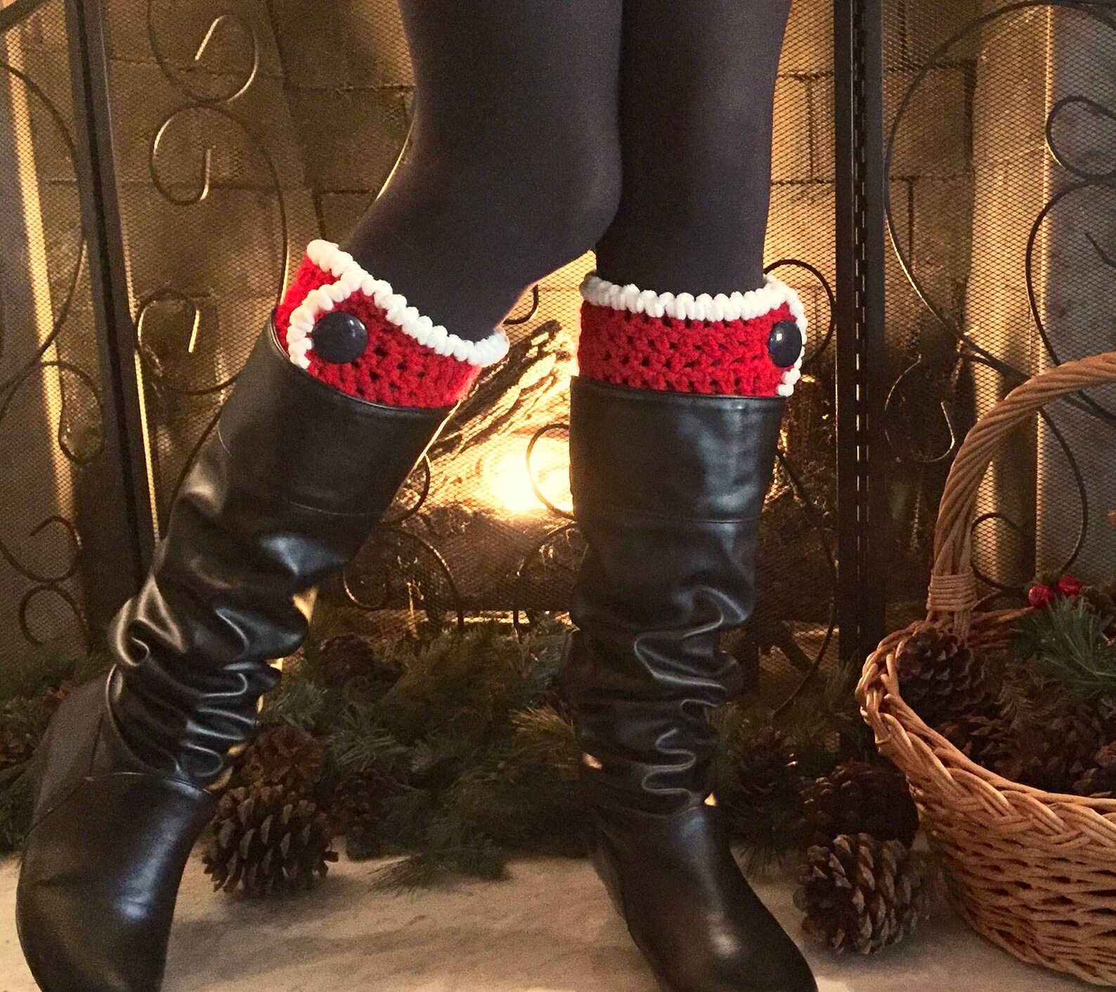 Christmas Boot Cuffs Santa Boot Cuffs Red Handmade Crocheted Etsy
